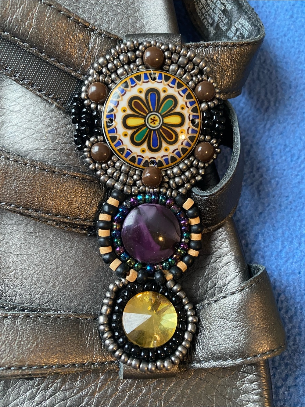Taos Black Beaded Multi-Stone Slide Sandals - Picture 9 of 13